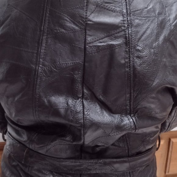 100% Genuine Italian Stone Leather Patchwork Black Coat XL - Picture 10 of 13